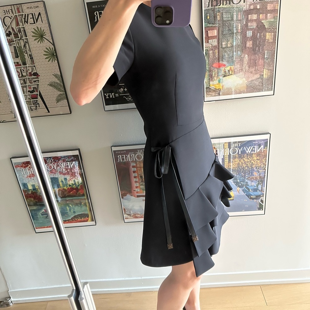 LOUIS VUITTON Black Ruffled Dress - US 2 / LV 34